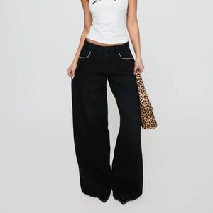 Princess Polly Black Flare Wide Leg Jeans